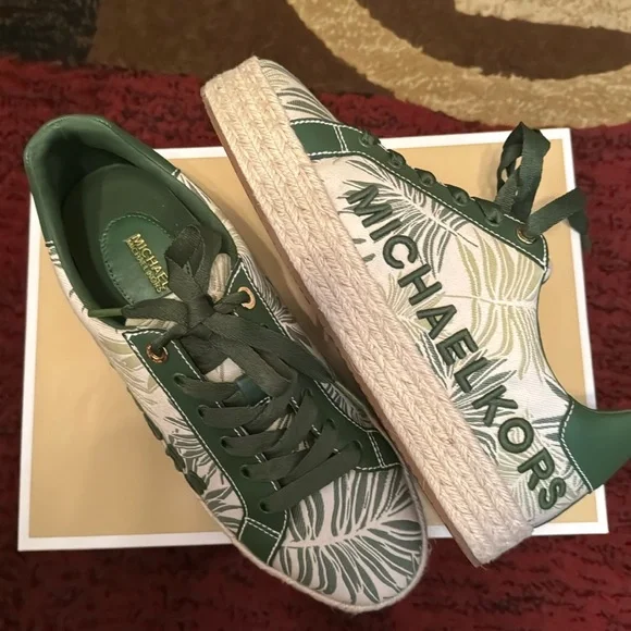 Michael Kors Shoes Michael Kors Poppy Palm Leaves Jacquard Espadrille Sneaker Green Msrp85 Poshmark